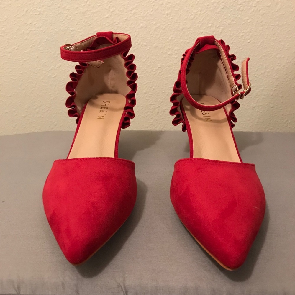 Red Faux Suede Heel